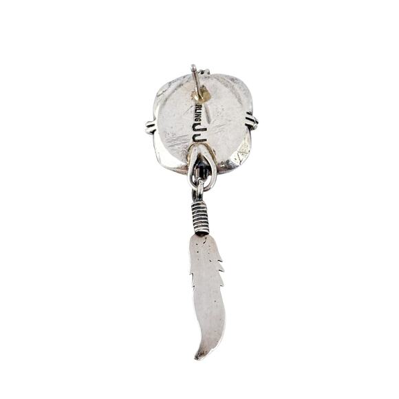 JJ Signed Sterling Silver 925 Single Earring | Southwest Turquoise Coral Onyx - Picture 4 of 8